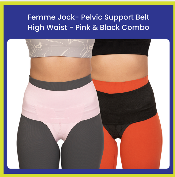 Femme Jock - Uterus Girdle - High Waist - Baby Pink and Black Combo